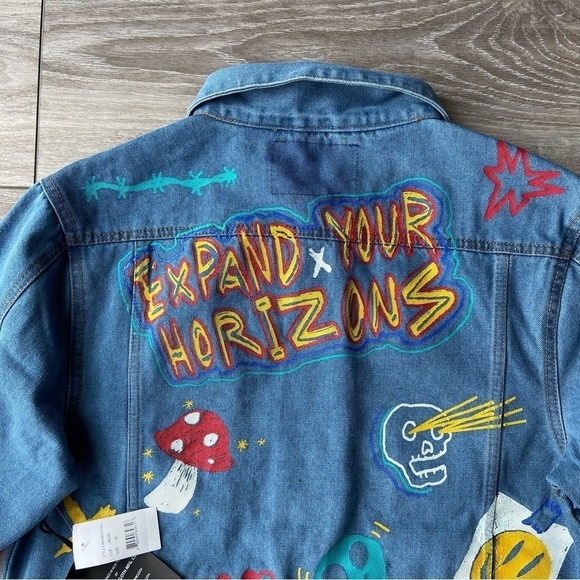 NWT Brooklyn Cloth Streetwear Graffiti Denim Button Up Jean Jacket - Picture 14 of 16